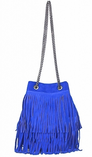 Kožená strapcová kabelka 429 azurovo modrá
