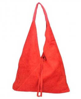 Červená kožená kabelka na rameno v úprave semiš 184