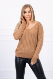 Dámsky sveter s výstrihom 2019-33 kamel