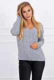 Dámsky sveter s výstrihom 2019-33 šedý