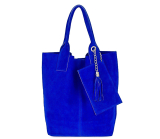 Kožená kabelka v úprave semiš 804 azurovo modrá Made in Italy