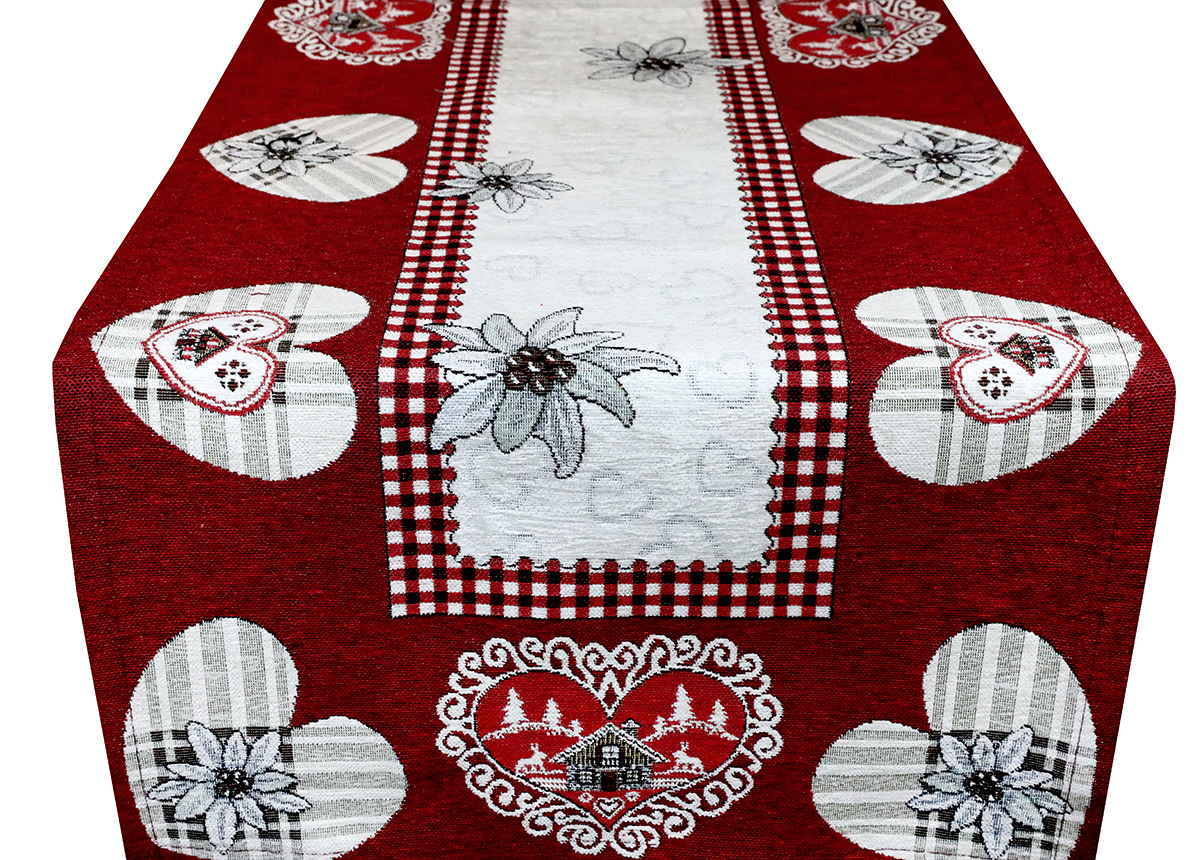 Gobelínový behúň na stôl Srdiečka 40x180 cm Chenille IT026