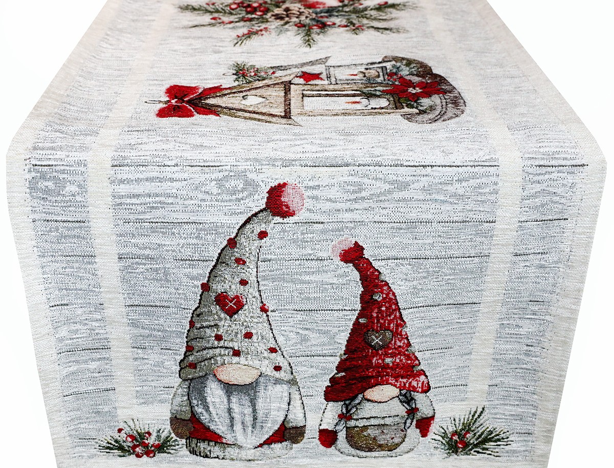 Vianočný gobelínový behúň na stôl Škriatkovia 40x180 cm Chenille IT020