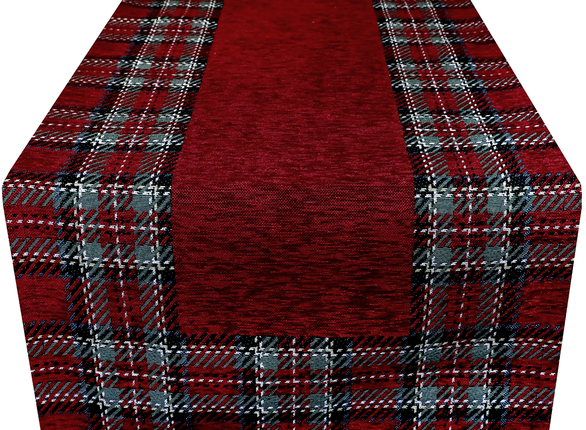Vianočný gobelínový behúň na stôl Tartan bordový 40x180 cm Chenille IT025