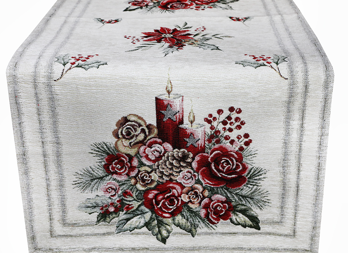 Vianočný gobelínový behúň na stôl Vianočná svieca 40x180 cm Chenille IT015