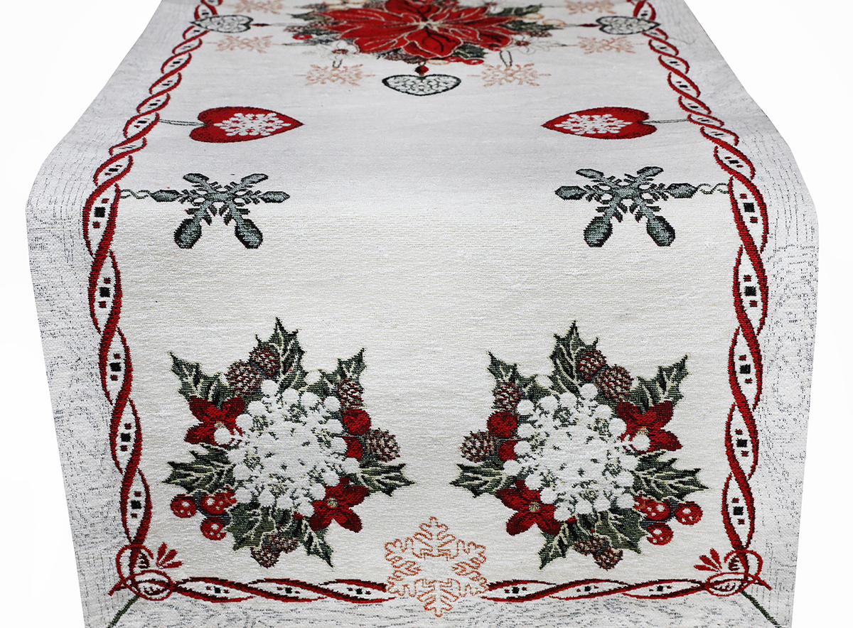 Vianočný gobelínový behúň na stôl Vianočné ozdoby 40x180 cm Chenille IT09