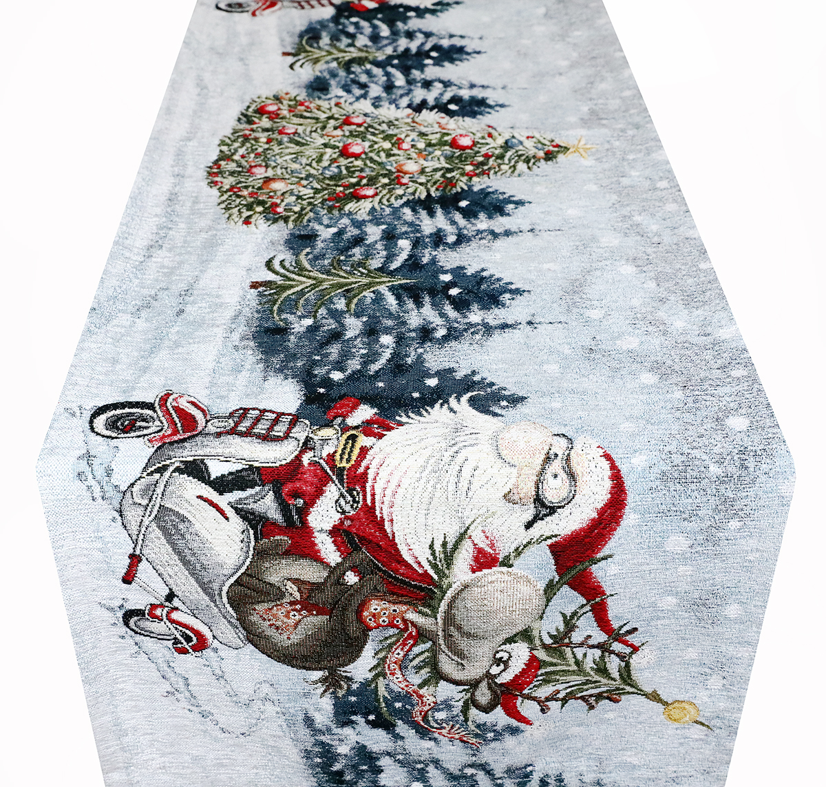 Vianočný gobelínový behúň na stôl Santa na skútri 40x180 cm Chenille IT045