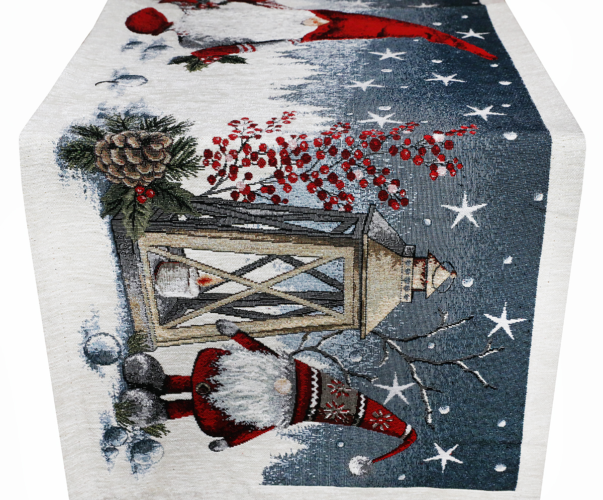 Vianočný gobelínový behúň na stôl Škriatok s lampášom 40x130 cm Chenille IT011