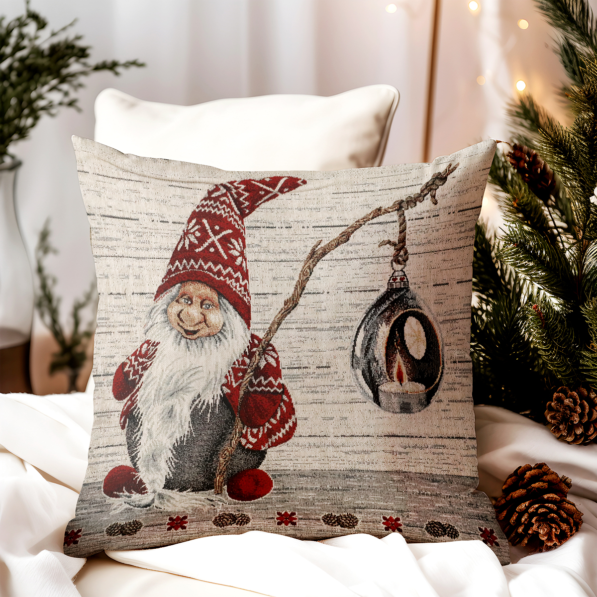 Vianočná gobelínová obliečka na vankúš Chenille IT012