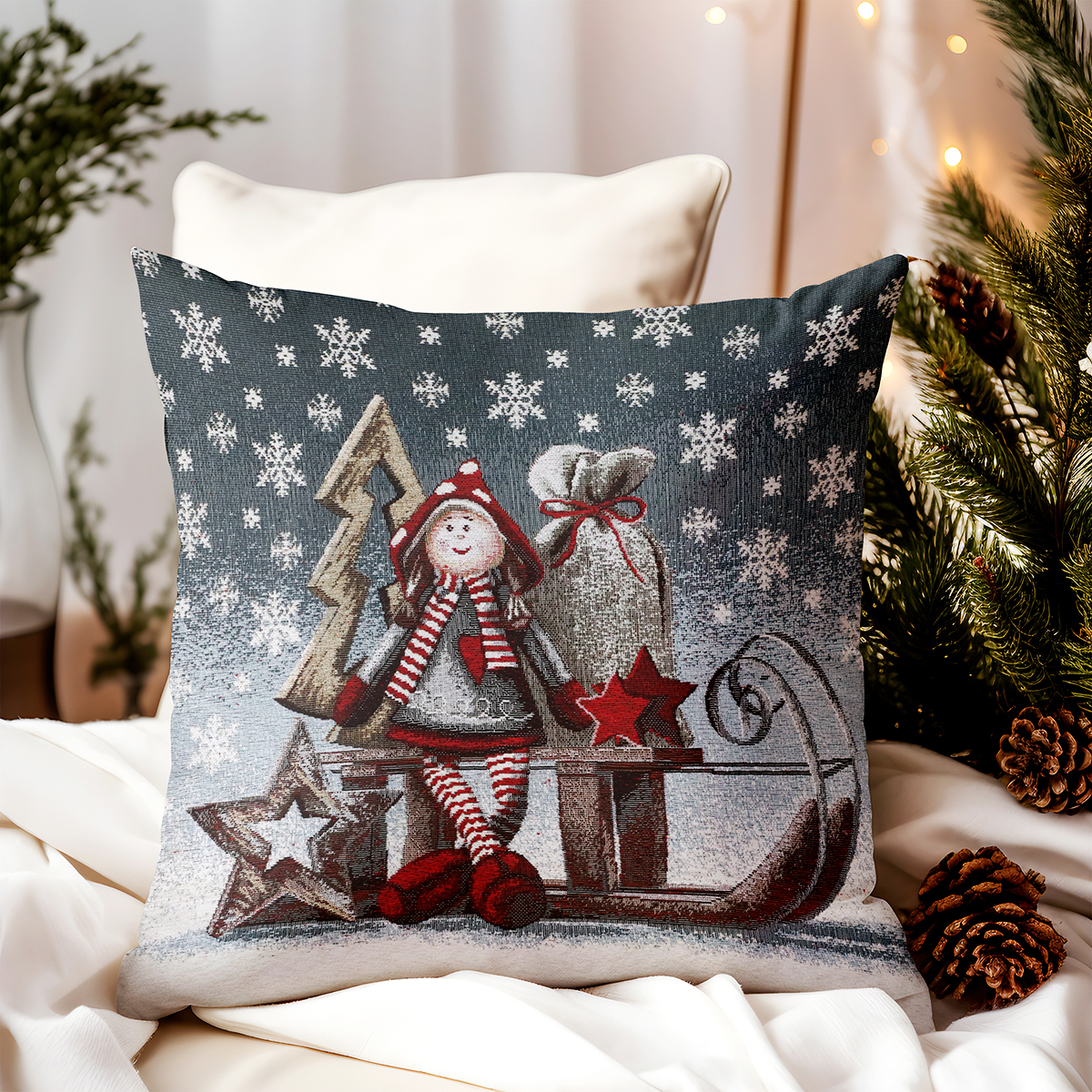 Vianočná gobelínová obliečka na vankúš Sane Chenille IT017