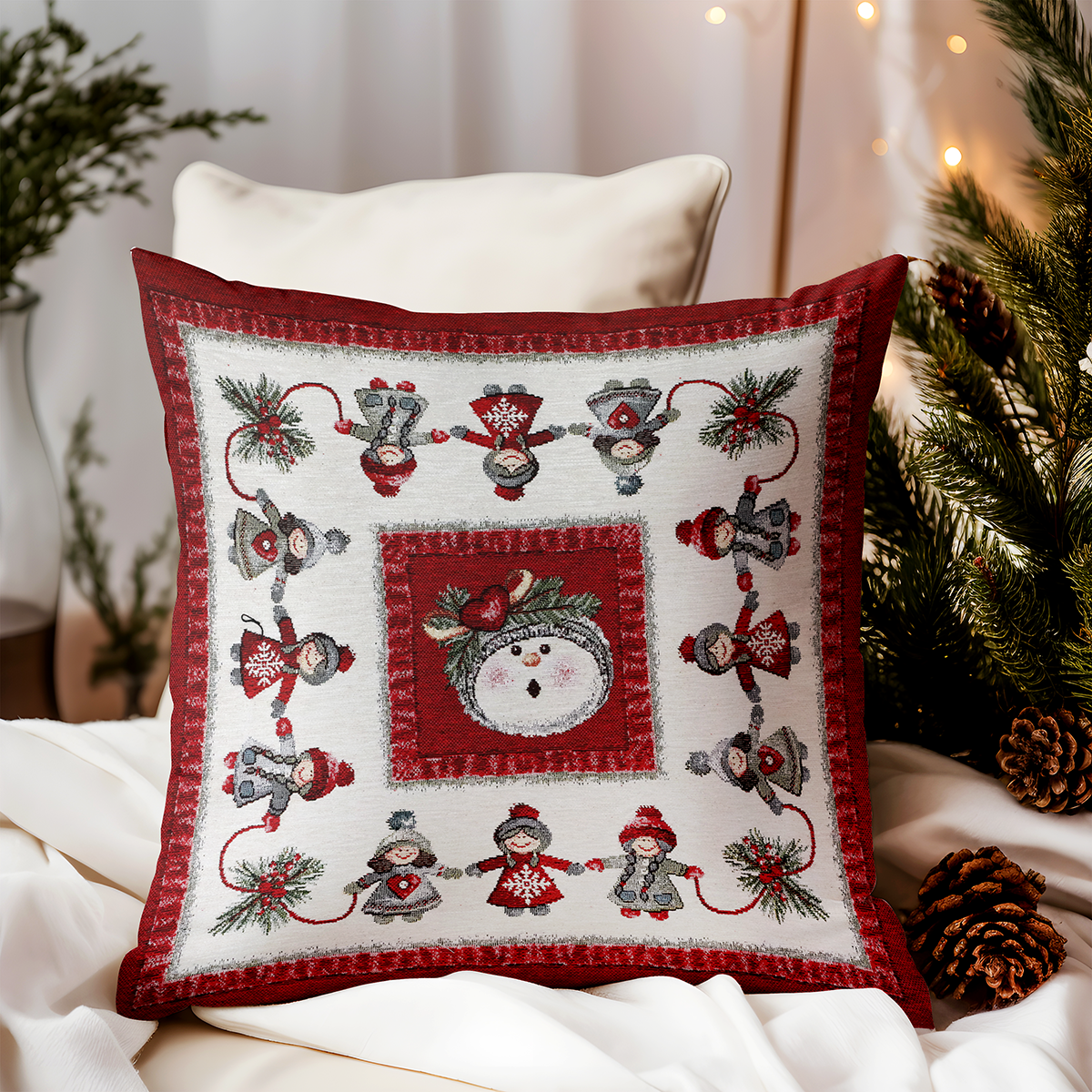Vianočná gobelínová obliečka na vankúš Perníky 42x42 cm Chenille IT021
