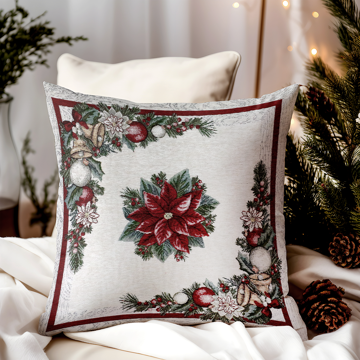 Vianočná gobelínová obliečka na vankúš 42x42 cm Chenille IT022