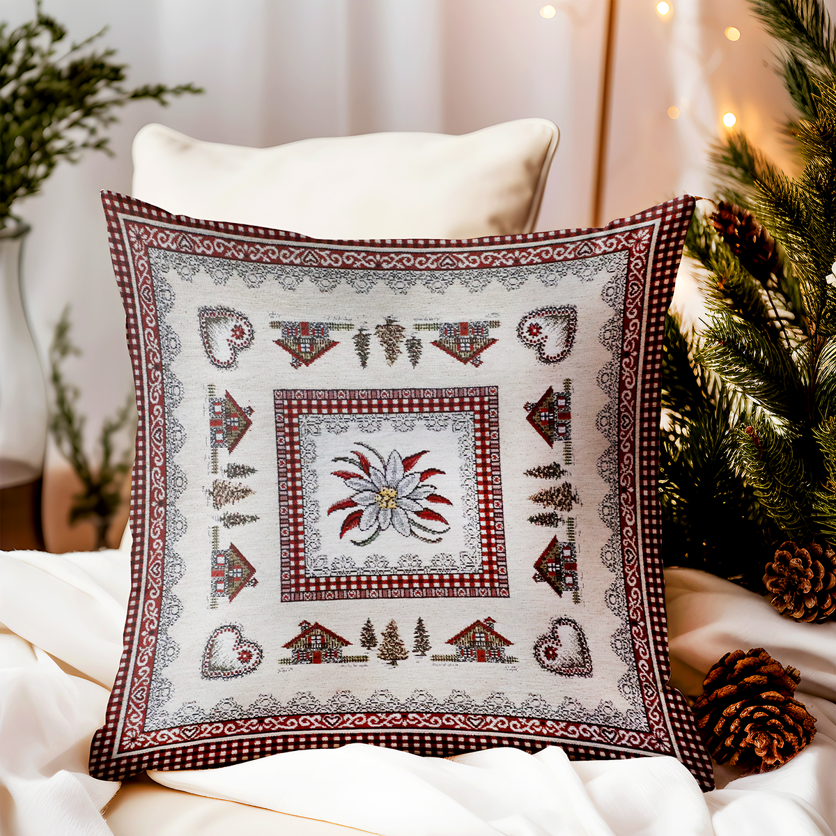 Vianočná gobelínová obliečka na vankúš Mont Blanc 42x42 cm Chenille IT032