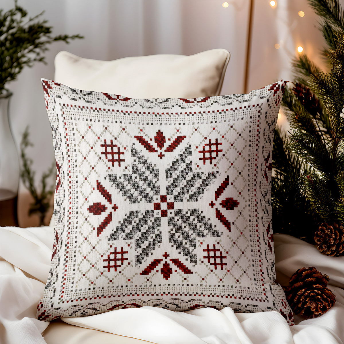 Vianočná gobelínová obliečka na vankúš 42x42 cm Chenille IT024