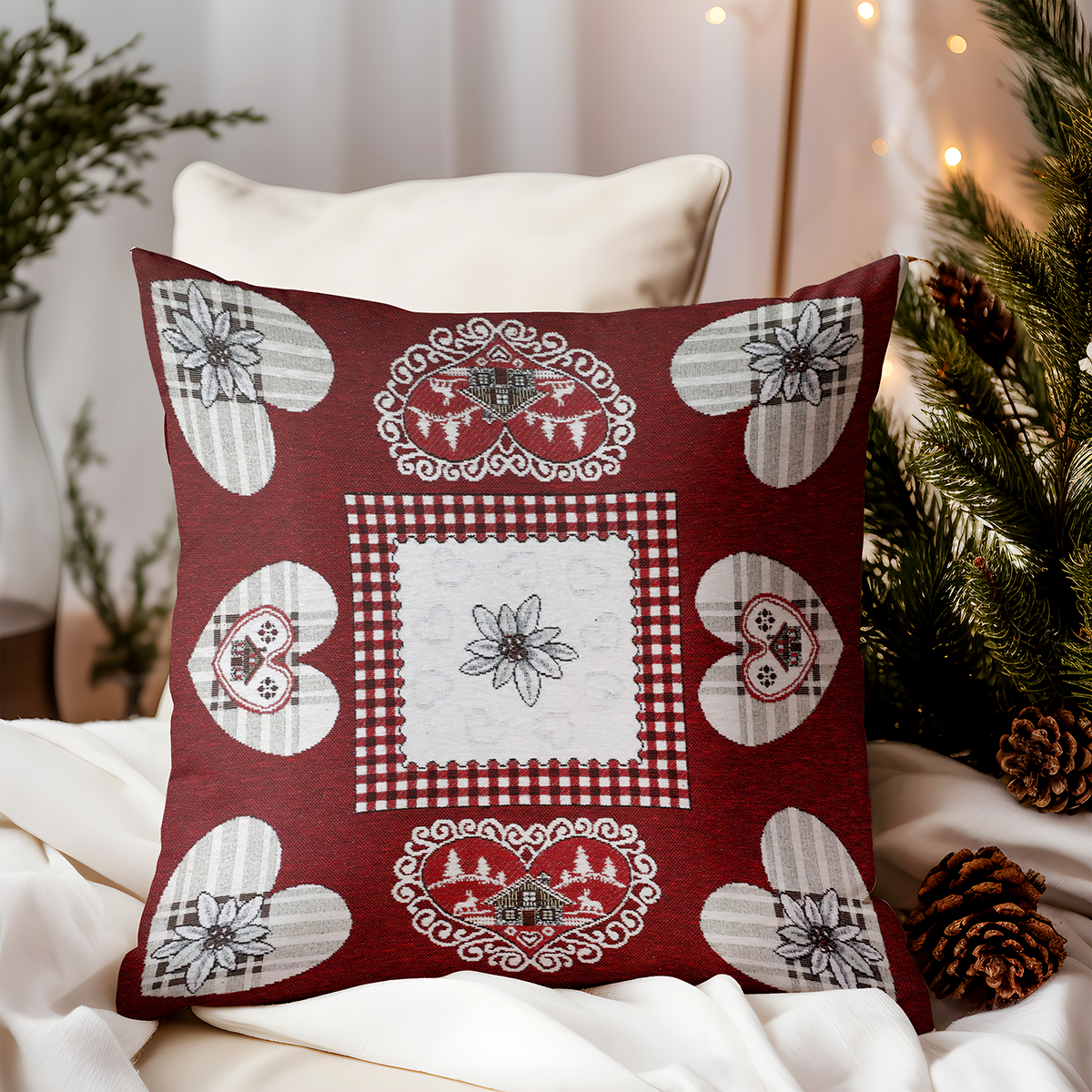 Vianočná gobelínová obliečka na vankúš 42x42 cm Chenille IT026