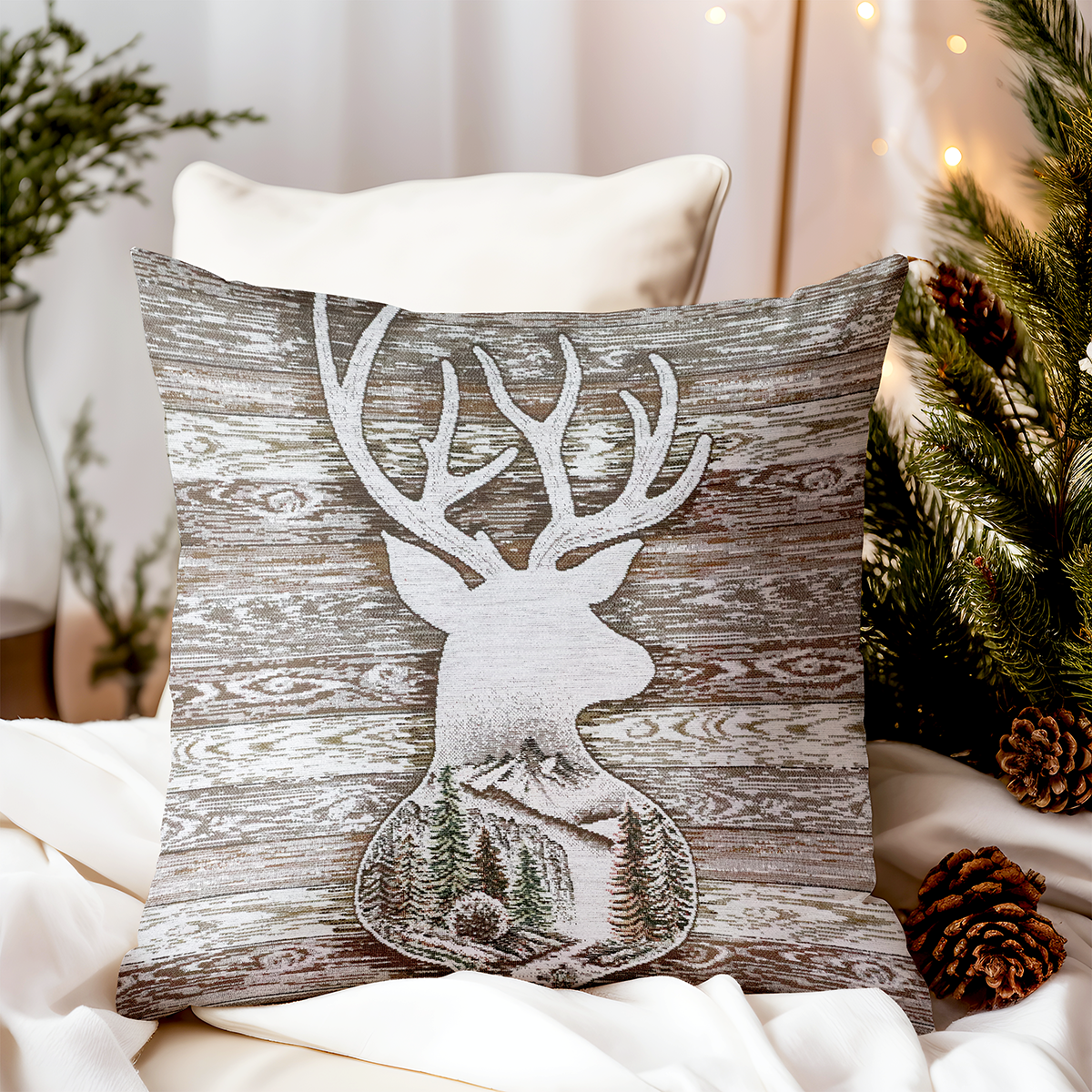 Vianočná gobelínová obliečka na vankúš Jeleň hnedý 42x42 cm Chenille IT027