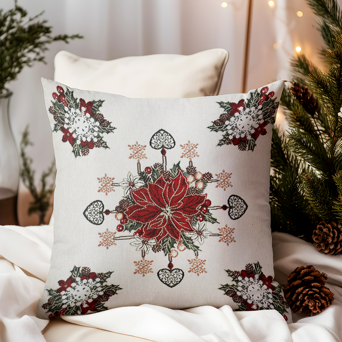 Vianočná gobelínová obliečka na vankúš Vianočné ozdoby Chenille IT09