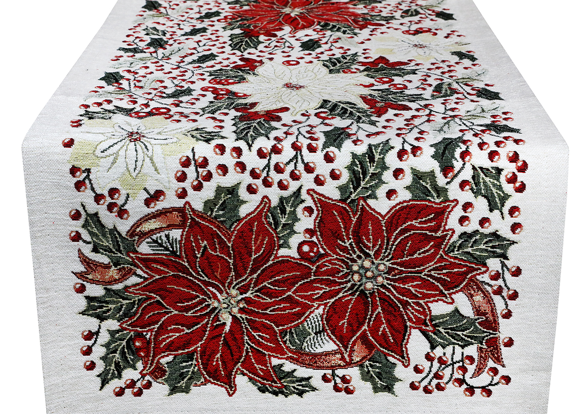 Vianočný gobelínový behúň na stôl Vianočné ruže 40x130 cm Chenille IT08