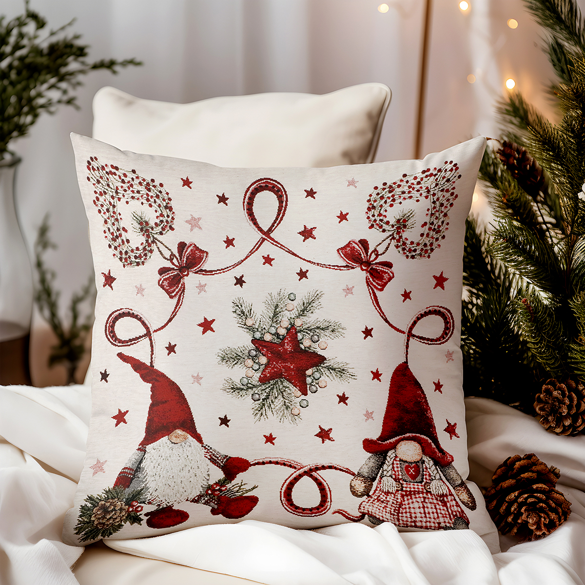 Vianočná gobelínová obliečka na vankúš Hviezdny škriatok 42x42 cm Chenille IT036