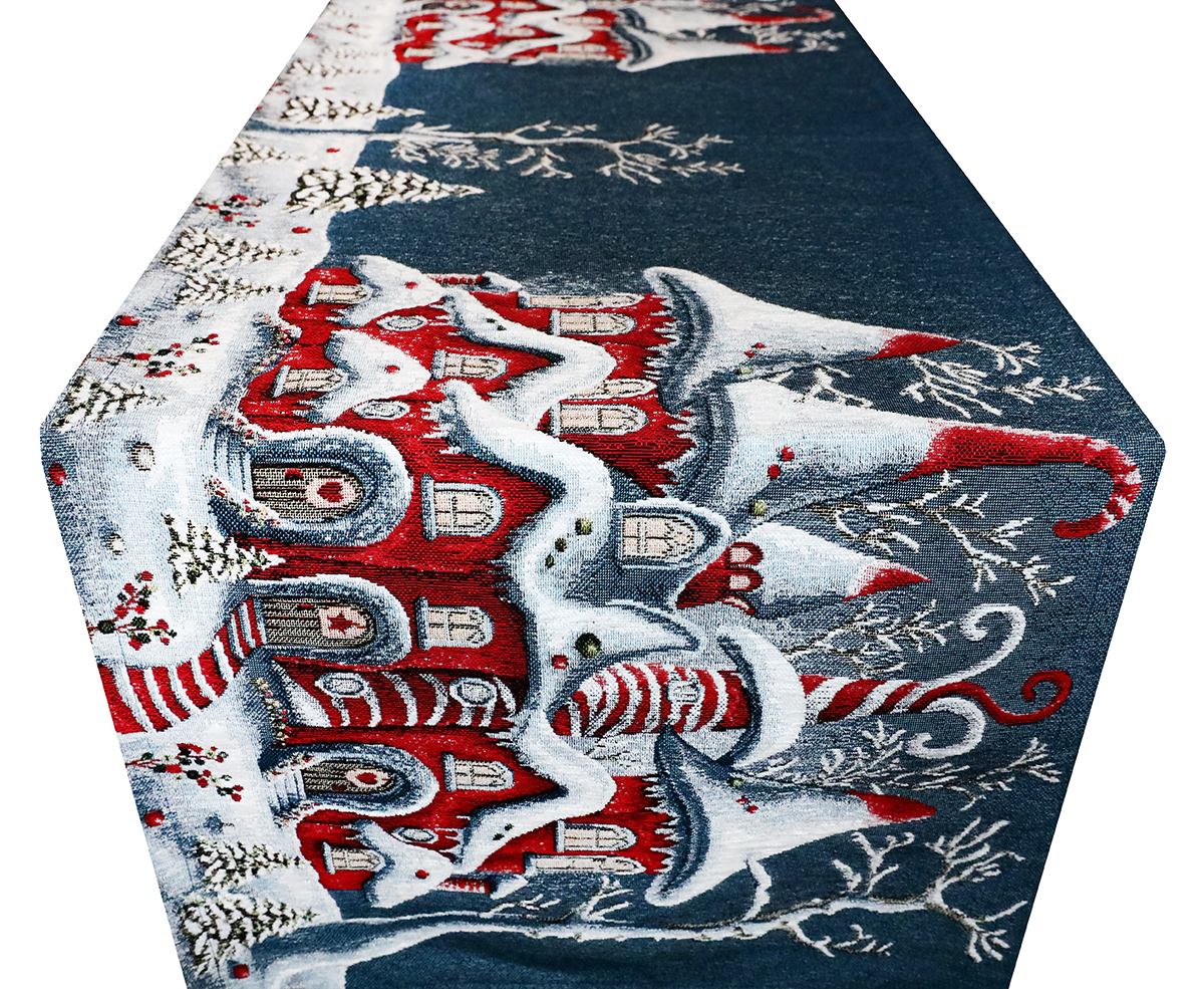 Vianočný gobelínový behúň na stôl Čarovný zimný domček 40x180 cm Chenille IT038