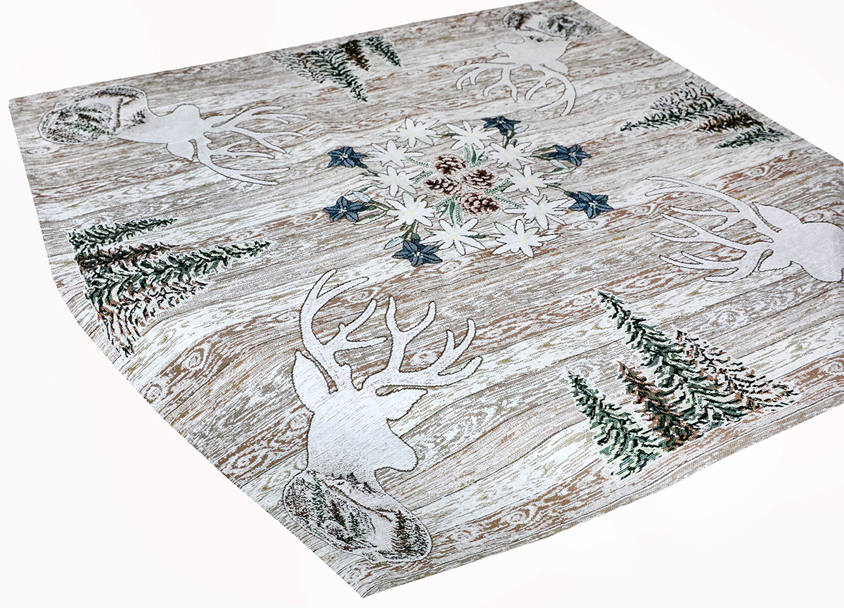 Vianočný gobelínový obrus na stôl Jeleň hnedý 90x90 cm Chenille IT027
