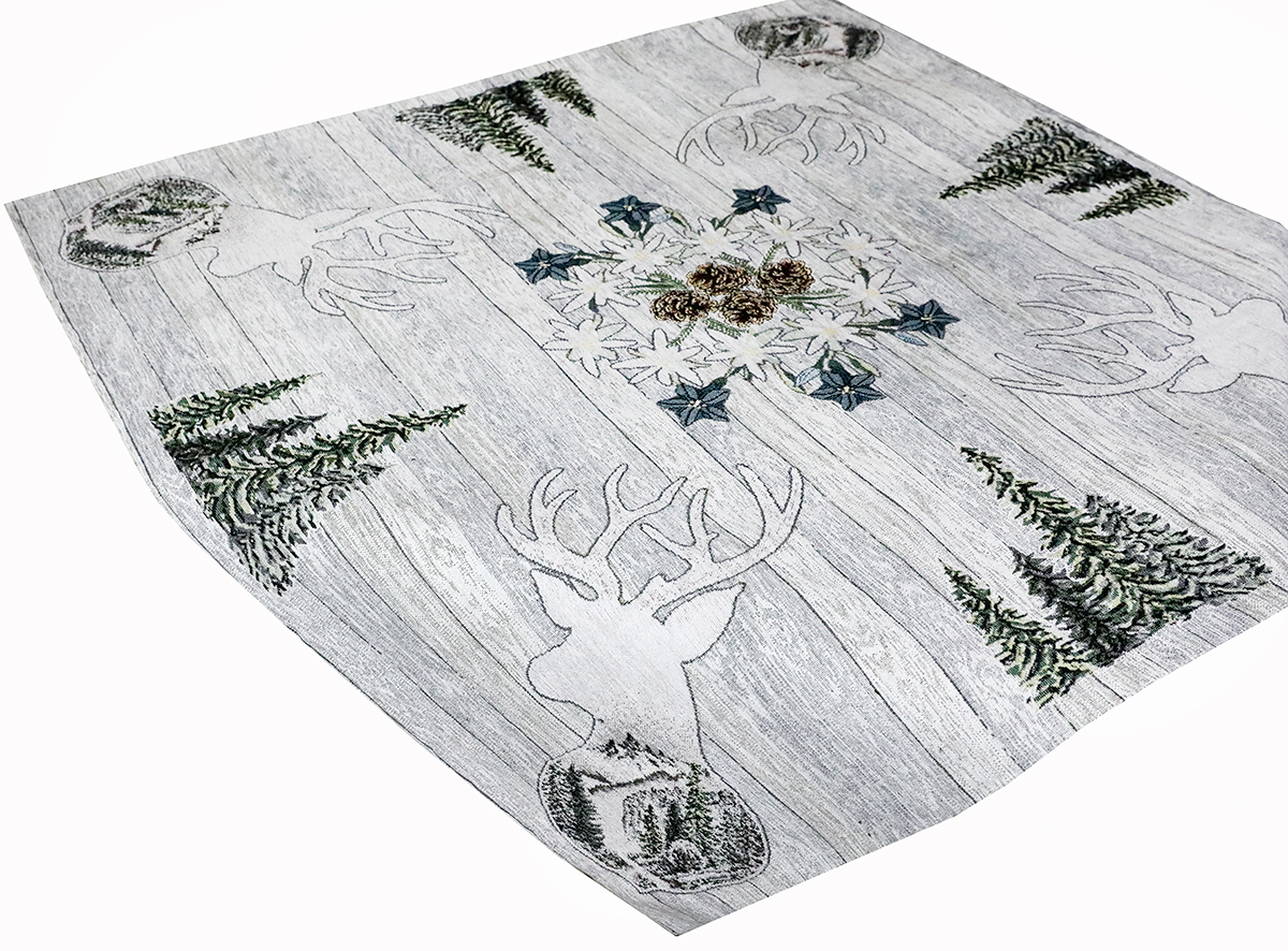 Vianočný gobelínový obrus na stôl Jeleň šedý 90x90 cm Chenille IT027