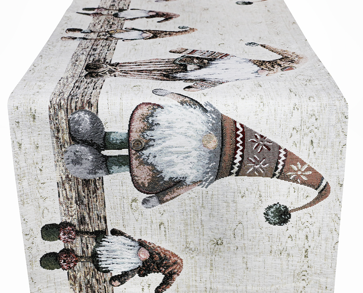 Vianočný gobelínový behúň na stôl Béžoví škriatkovia 40x130 cm Chenille IT05
