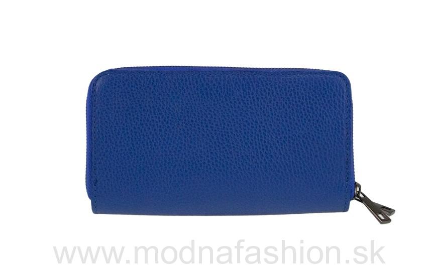Talianska kožená peňaženka na zips azurovo modrá