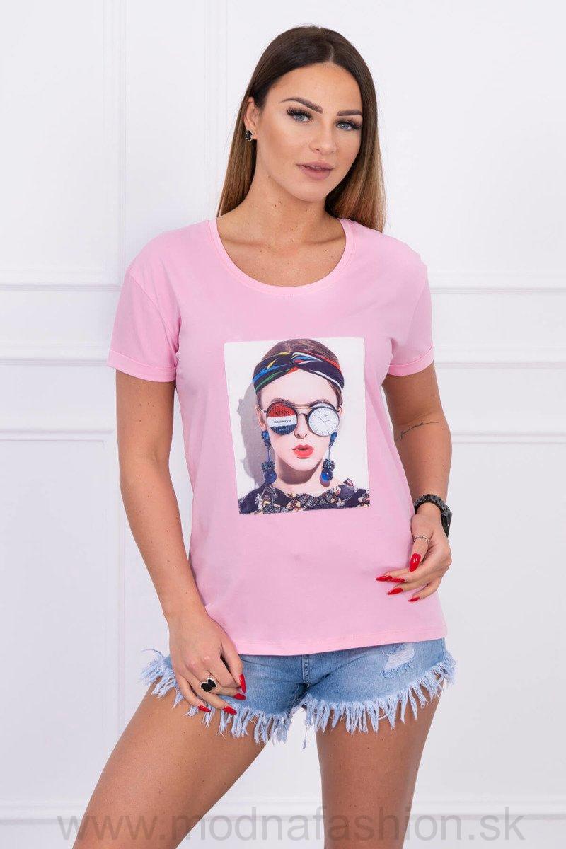 Dámske tričko s grafikou ženy MI5405 pudrovo ružové