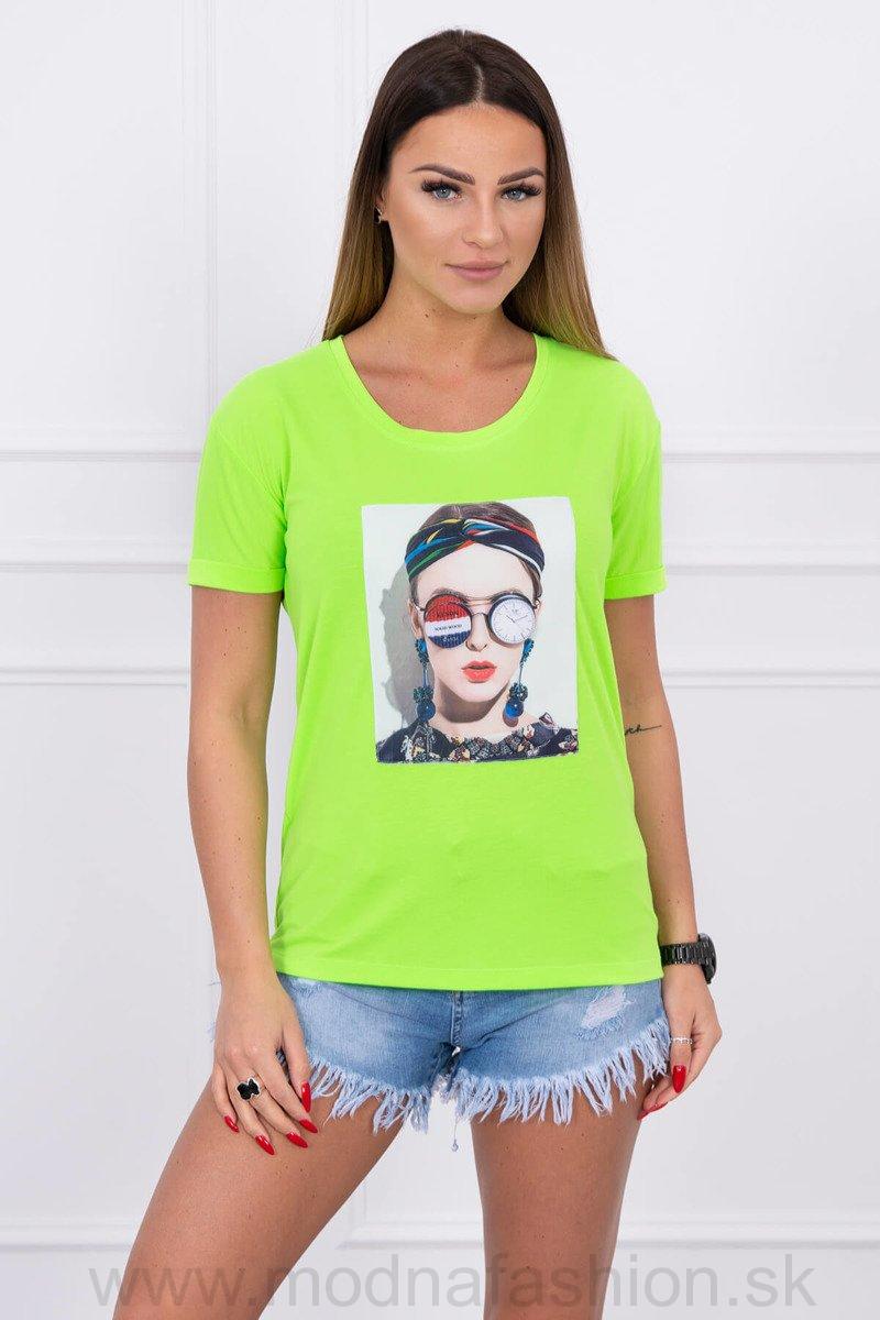 Dámske tričko s grafikou ženy MI5405 zelený neón