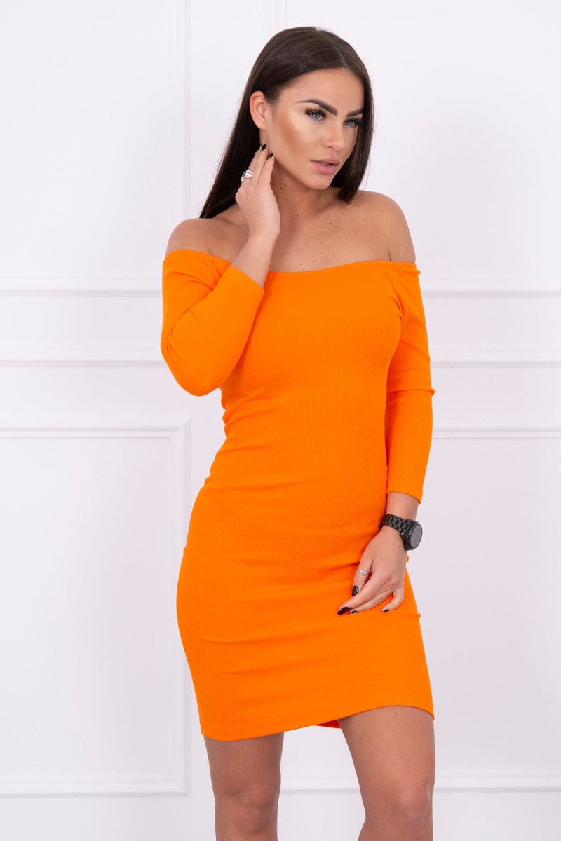 Vrúbkované šaty s výstrihom MI8974 oranžové