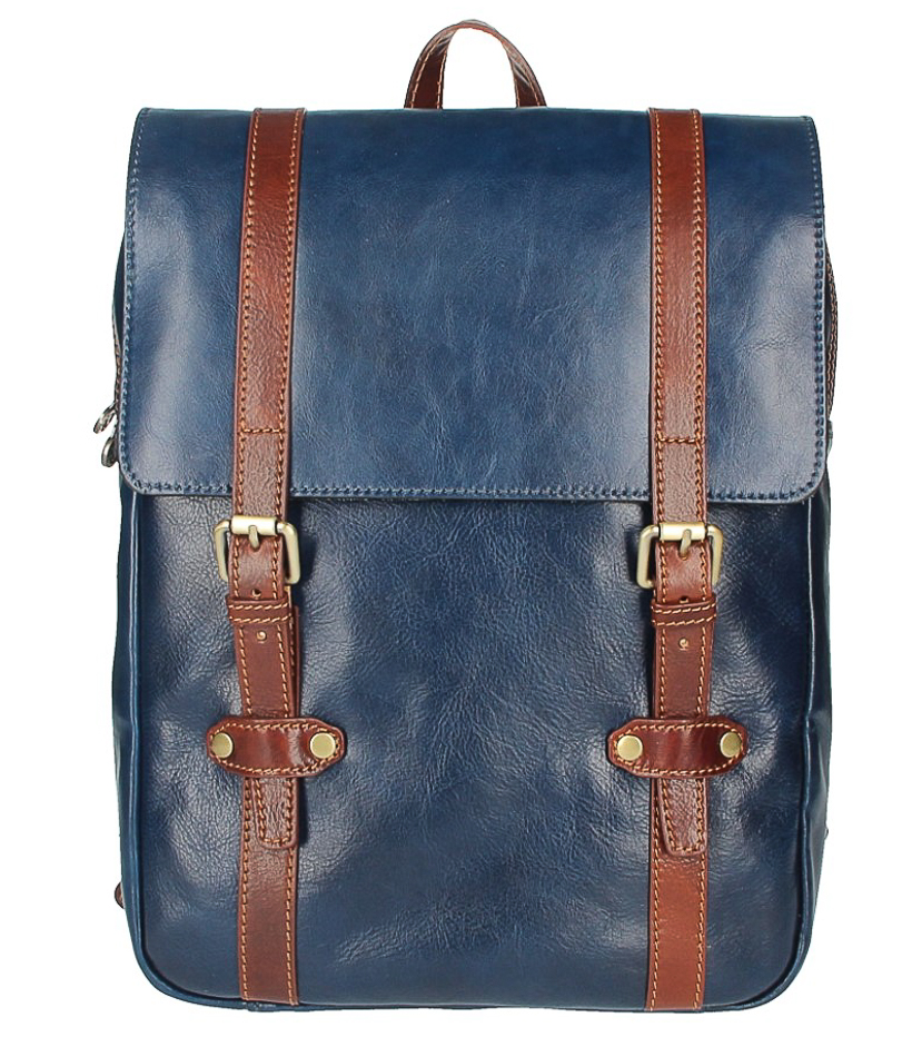 Kožený batoh MI233 modrá+hnedá Made in Italy
