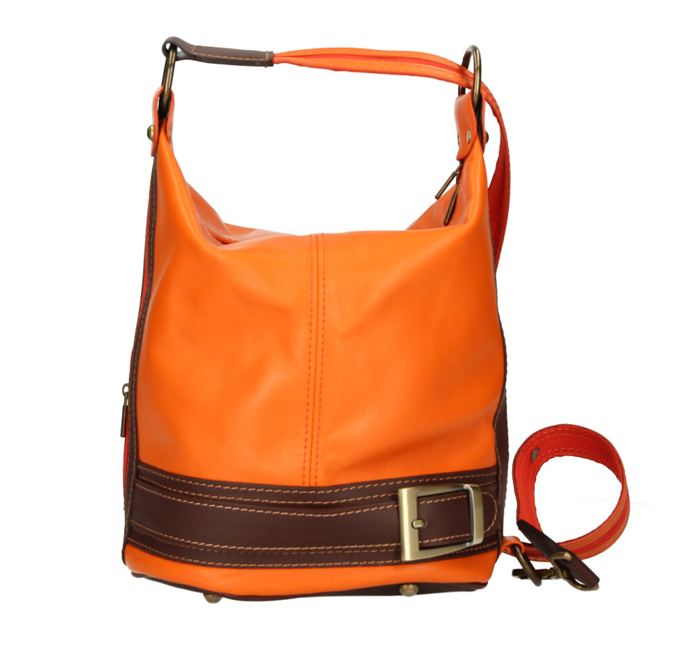 Dámska kožená kabelka/batoh 1201 oranžová Made in Italy