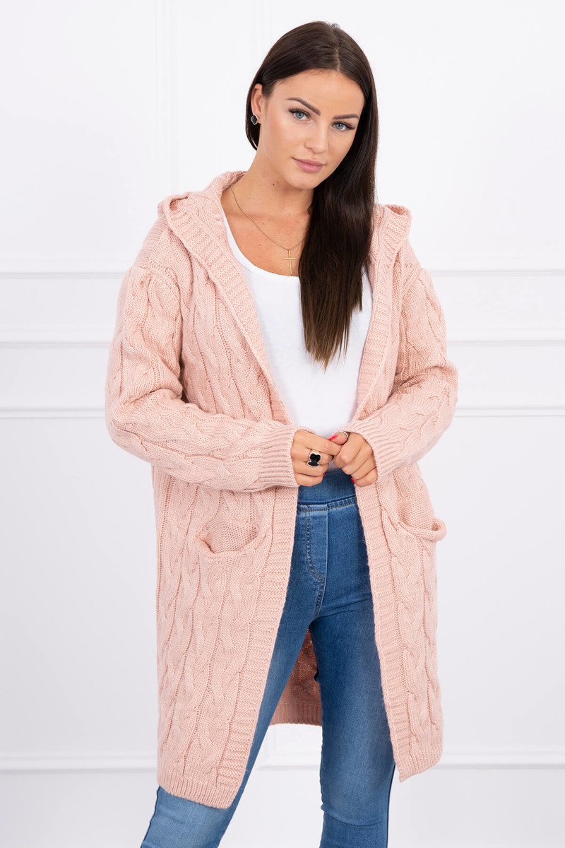Dámsky sveter s kapucňou a vreckami MI2019-24 pudrovo ružový