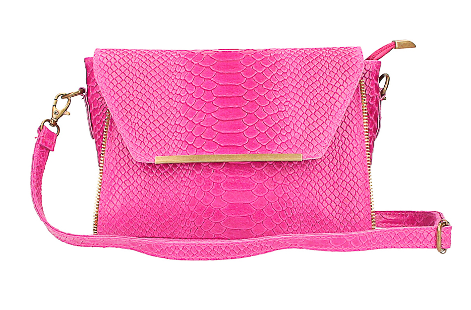 Kožená kabelka potlač pytón 528 fuchsia Made in Italy