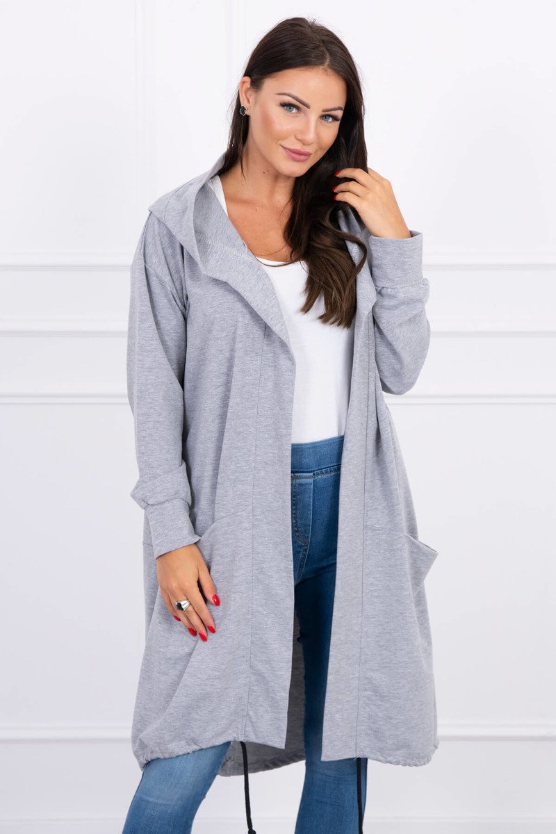 Dámsky kardigán s kapucňou oversize MI0044 šedý