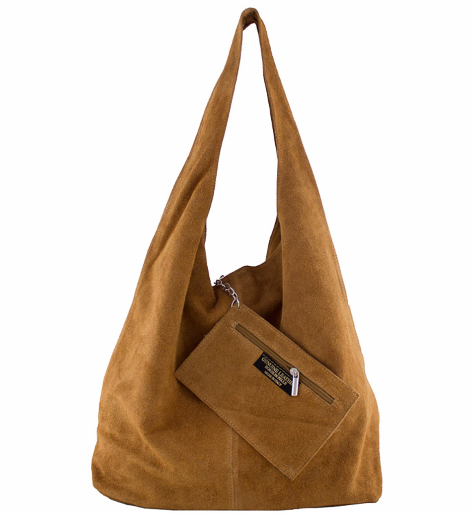 Kožená kabelka v úprave semiš 804A koňaková Made in Italy