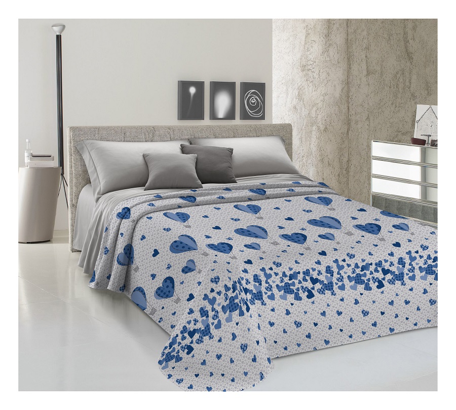 Žakarová prikrývka na posteľ BALÓNY azurovo modrá