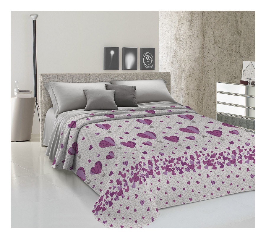 Žakarová prikrývka na posteľ BALÓNY fialová