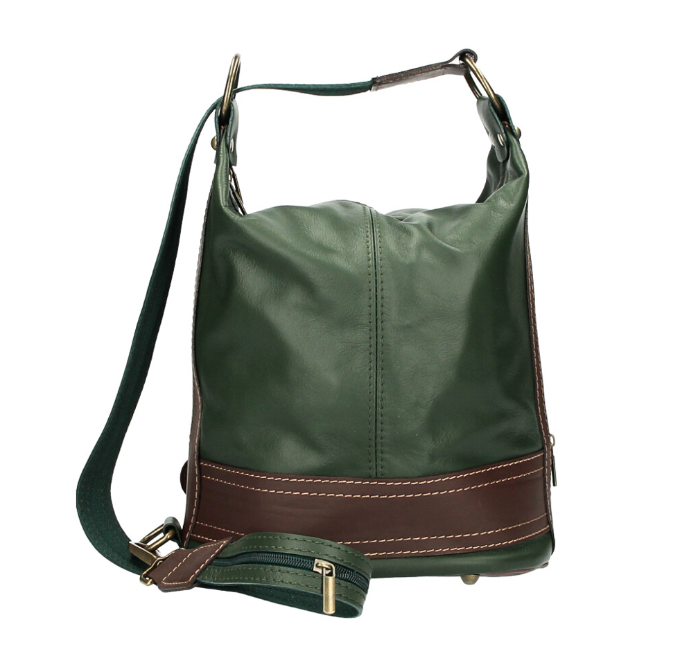 Dámska kožená kabelka/batoh 1201 tmavozelená Made in Italy