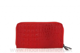 Talianska kožená peňaženka na zips kroko štýl červená