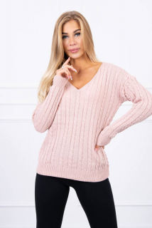 Dámsky sveter s výstrihom 2019-33 pudrovo ružový