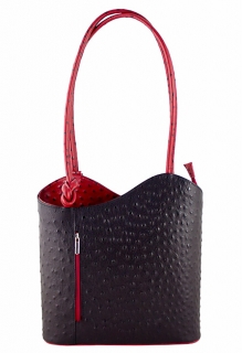 Talianska kožená kabelka/batoh 1260 čierna+červená Made In Italy