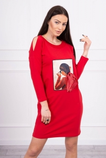 Šaty s grafikou a podkovanou mašlou 3D červené