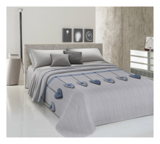 Žakarová prikrývka na posteľ VISIACE SRDIEČKA modrá
