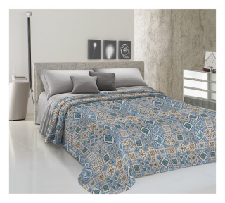 Žakarová prikrývka na posteľ MOZAIKA modrá