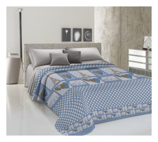 Žakarová prikrývka na posteľ PARÍŽ azurovo modrá