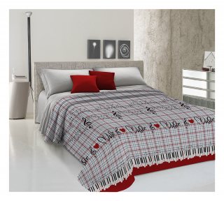 Žakarová prikrývka na posteľ HUDBA červená