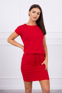 Viskózové šaty zviazané v páse s krátkym rukávom MI9074 červené
