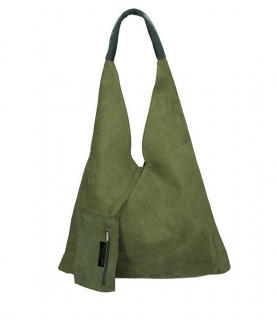 Vojensky zelená kožená kabelka na rameno v úprave semiš 184